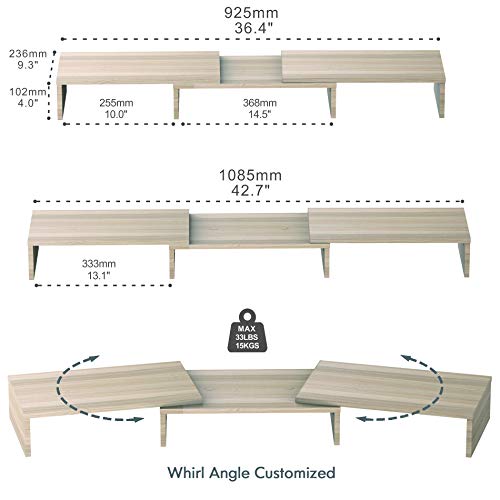 FITUEYES Soporte Monitor Elevador Monitor de Madera con Longitud y Ángulos Ajustables para 2 Monitores (Amarillo) DT108006WO