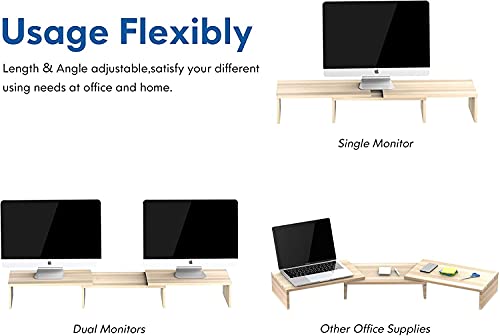 FITUEYES Soporte Monitor Elevador Monitor de Madera con Longitud y Ángulos Ajustables para 2 Monitores (Amarillo) DT108006WO