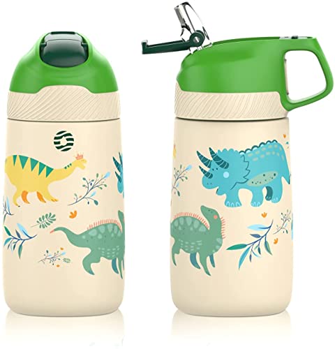 FJbottle Botella de Agua con Pajita Acero Inoxidable 400ml + Cepillos, Aislamiento de Vacío de Doble Pared, Botellas de Frío/Caliente, sin bpa Botella Reutilizable