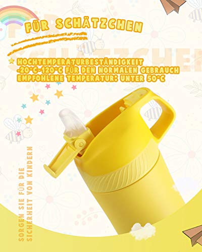 FJbottle Botella de Agua con Pajita Acero Inoxidable 400ml + Cepillos, Aislamiento de Vacío de Doble Pared, Botellas de Frío/Caliente, sin bpa Botella Reutilizable