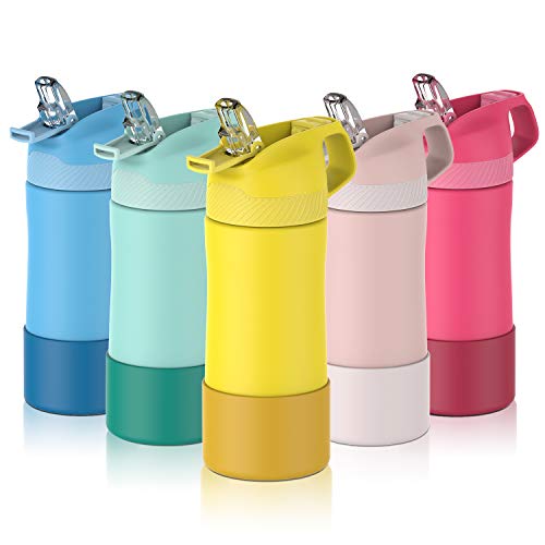 FJbottle Botella de Agua con Pajita Acero Inoxidable 400ml + Cepillos, Aislamiento de Vacío de Doble Pared, Botellas de Frío/Caliente, sin bpa Botella Reutilizable