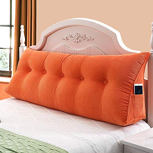 FLHSLY Casa Color sólido Pana cojín de Lectura Cojines Triangulares cuña la Cama Respaldo Soporte Lumbar Adecuado para habitación sofá,Naranja,180 * 50cm