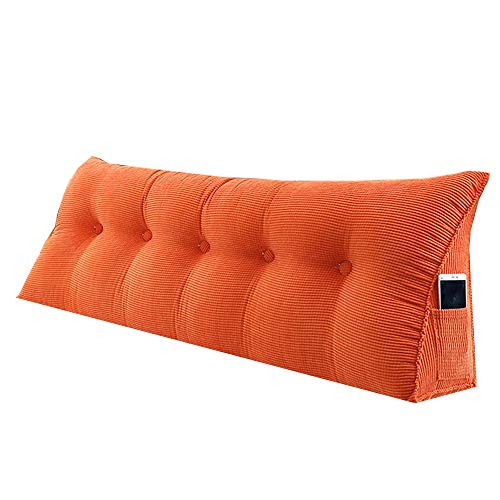 FLHSLY Casa Color sólido Pana cojín de Lectura Cojines Triangulares cuña la Cama Respaldo Soporte Lumbar Adecuado para habitación sofá,Naranja,180 * 50cm