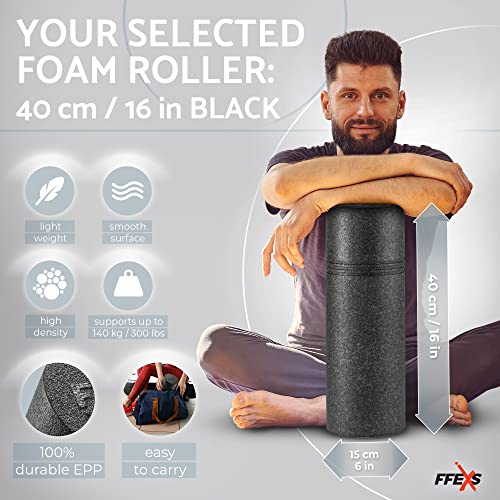 Foam Roller - Rodillo de Espuma para Espalda / Back, Pilates Ejercicio, Rulo Yoga, Masaje Muscular Piernas, Gym Roll, Terapia, Estiramiento, Puntos Gatillo [EVA - 40CM - Black]