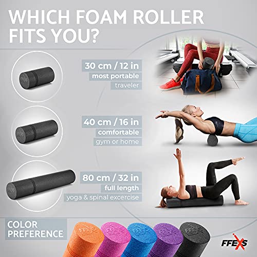 Foam Roller - Rodillo de Espuma para Espalda / Back, Pilates Ejercicio, Rulo Yoga, Masaje Muscular Piernas, Gym Roll, Terapia, Estiramiento, Puntos Gatillo [EVA - 40CM - Black]