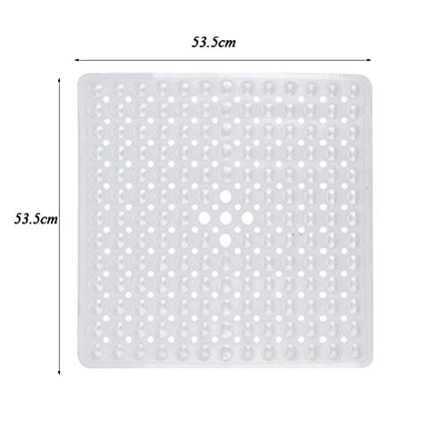 FOCCTS Alfombrilla de ducha cuadrada de goma antideslizante antimoho antibacteriana lavable a máquina con ventosa con agujeros de drenaje 53 x 53 cm (Blanco)