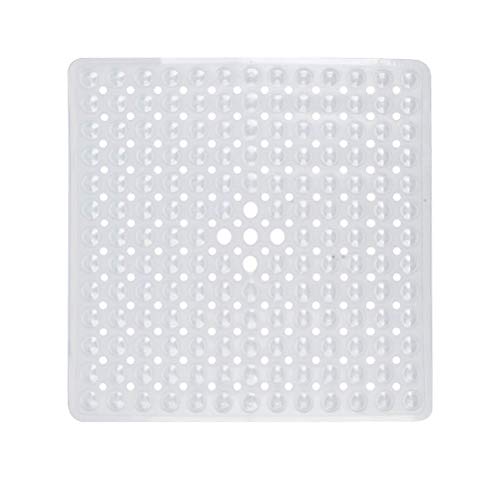 FOCCTS Alfombrilla de ducha cuadrada de goma antideslizante antimoho antibacteriana lavable a máquina con ventosa con agujeros de drenaje 53 x 53 cm (Blanco)