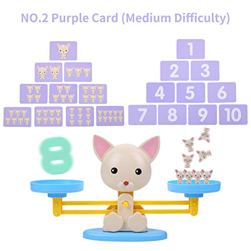 FORMIZON Equilibrar Juego de Matemáticas, Juguete Animal Balanza, Juguete Educativo Niños Balanza de Equilibrio Números Tarjetas, Juego Divertido Regalo Educativo para Niñas Niños (Perro)