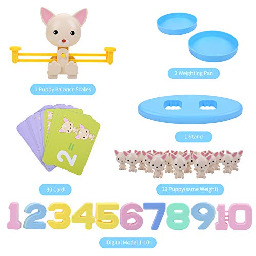 FORMIZON Equilibrar Juego de Matemáticas, Juguete Animal Balanza, Juguete Educativo Niños Balanza de Equilibrio Números Tarjetas, Juego Divertido Regalo Educativo para Niñas Niños (Perro)