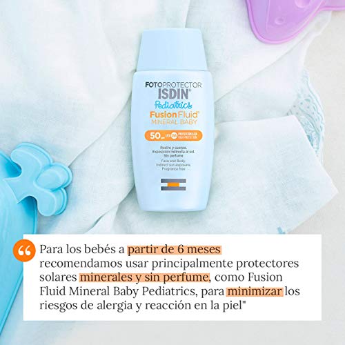 Fotoprotector ISDIN Fusion Fluid Mineral Baby SPF 50 - Protector solar facial formulado para la piel de niños y bebés, Filtros 100% físicos, Apto para pieles atópicas, 50 ml