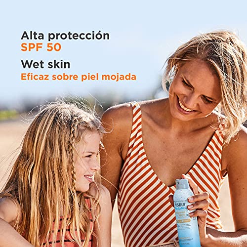 Fotoprotector ISDIN Pediatrics Transparent spray Wet Skin SPF 50 - Protector solar corporal para niños, invisible, ligero, para piel mojada, 250 ml