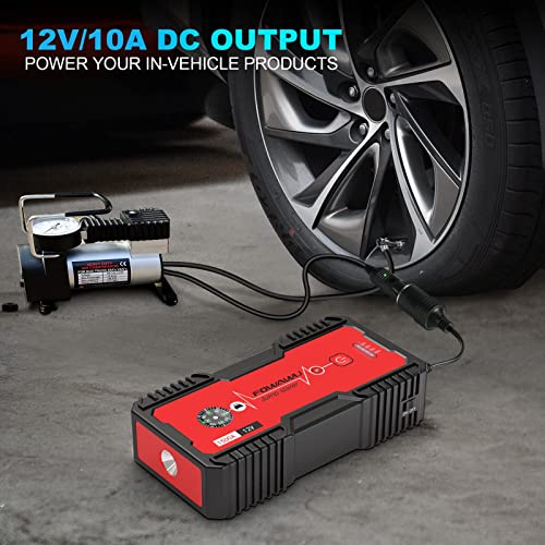 FOWAWU Arrancador de Coches,16000mAh 1500A Arrancador de Baterias de Coche(para 7.0L de Gasolina o 5.5L de Diésel), con Carga Rápida QC3.0,DC 12V,Linterna LED, Brújula,Garantía de 2 años(Rojo)