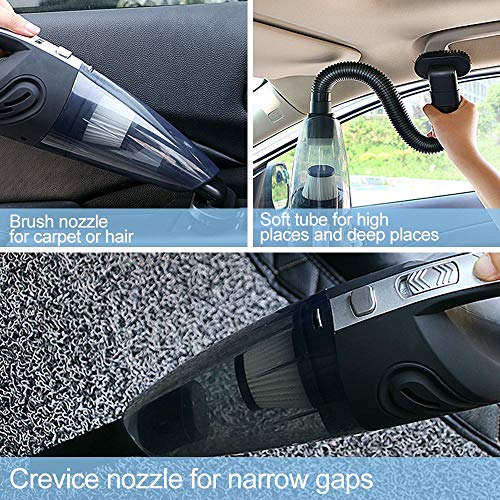 FREESOO Aspirador de Coche Potente Aspiradora de Mano sin Cable Portátil Inalámbrica 120W con Filtro 3 Boquillas Aspiradores para Coche Seco y Húmedo USB Recargable para Casa, Coche, Oficina