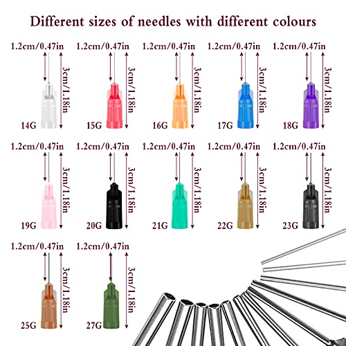 Fumanduo 156Pcs Agujas Dispensadoras Punta de Acero Inoxidable de 12 Diferentes Tamaños para Jeringa y Botella de Pegamento Líquido Industriales (3cm,14/15/16/17/18/19/20/21/22/23/25/27G)