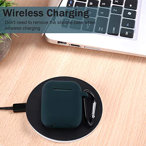 Funda AirPods Silicona Compatible con AirPods 2 & 1, KOKOKA Fundas Protectora de Silicona para AirPods [LED Frontal Visible][Funciona con Carga inalámbrica] con Correa Anti Pérdida-Verde Oscuro