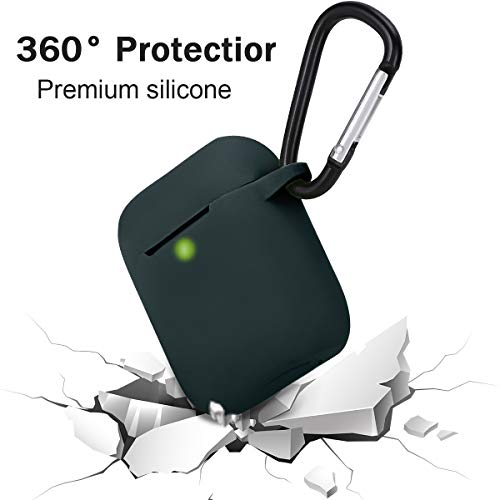 Funda AirPods Silicona Compatible con AirPods 2 & 1, KOKOKA Fundas Protectora de Silicona para AirPods [LED Frontal Visible][Funciona con Carga inalámbrica] con Correa Anti Pérdida-Verde Oscuro