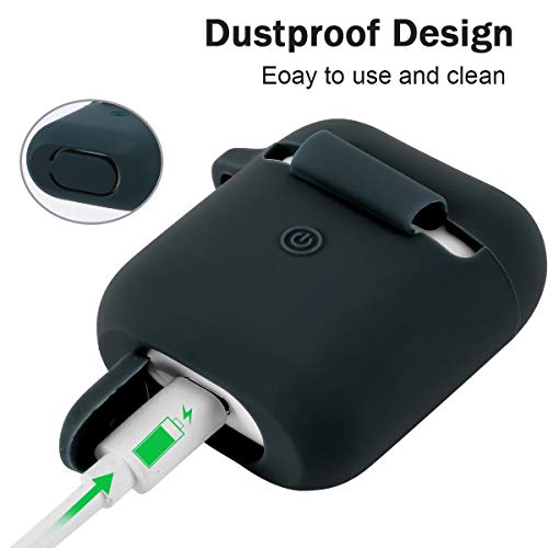 Funda AirPods Silicona Compatible con AirPods 2 & 1, KOKOKA Fundas Protectora de Silicona para AirPods [LED Frontal Visible][Funciona con Carga inalámbrica] con Correa Anti Pérdida-Verde Oscuro