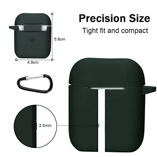 Funda AirPods Silicona Compatible con AirPods 2 & 1, KOKOKA Fundas Protectora de Silicona para AirPods [LED Frontal Visible][Funciona con Carga inalámbrica] con Correa Anti Pérdida-Verde Oscuro