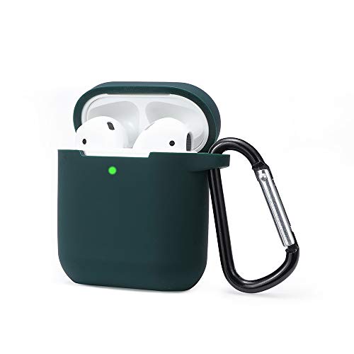 Funda AirPods Silicona Compatible con AirPods 2 & 1, KOKOKA Fundas Protectora de Silicona para AirPods [LED Frontal Visible][Funciona con Carga inalámbrica] con Correa Anti Pérdida-Verde Oscuro