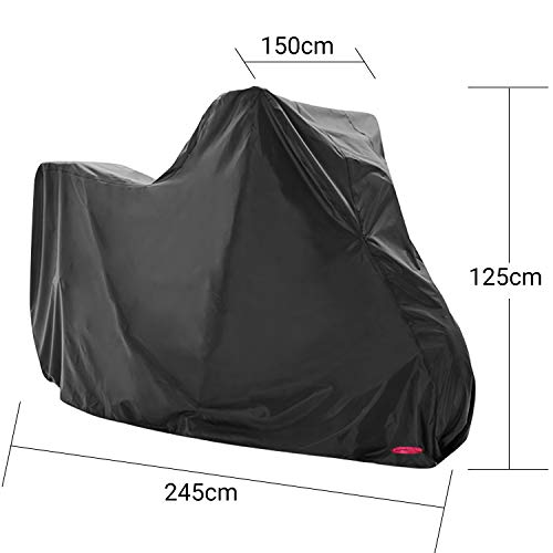 Funda para Moto Cubierta Protectora UV de la Motocicleta,Impermeable y Resistente al Viento Lluvia Nieve,Antipolvo al Aire Libre,XXL 245X105X125cm,Negro