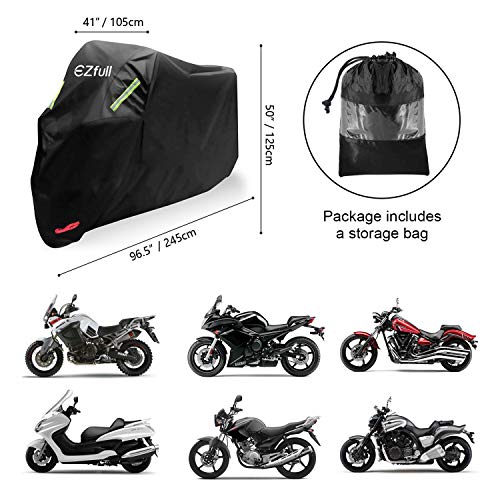 Funda para Moto EZfull 210D Oxford Funda Protector Cubierta de la Moto Impermeable A Prueba de UV Agujeros de Bloqueo 245 x 125 x 105 cm con Cubierta contra Viento Bolsa de Almacenaje, Negro