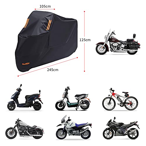 Funda para Moto Scooter XL, Cubierta de Moto Impermeable Protección con Recubrimiento de PU, Dobladillos Elásticos y Cinturón a Prueba de Viento