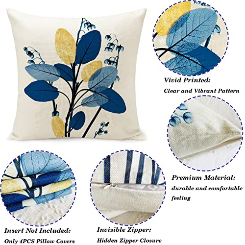 fundas cojines 45x45cm sofa decoracion modernos azules flores exterior jardin terraza cojines lino juego de 4 sala sofá dormitorio almohada fundas cojines