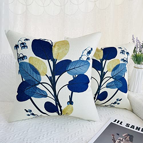 fundas cojines 45x45cm sofa decoracion modernos azules flores exterior jardin terraza cojines lino juego de 4 sala sofá dormitorio almohada fundas cojines