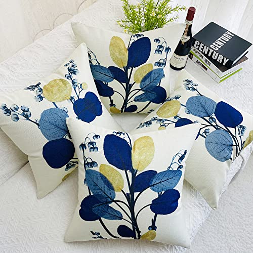 fundas cojines 45x45cm sofa decoracion modernos azules flores exterior jardin terraza cojines lino juego de 4 sala sofá dormitorio almohada fundas cojines