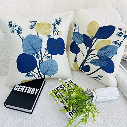 fundas cojines 45x45cm sofa decoracion modernos azules flores exterior jardin terraza cojines lino juego de 4 sala sofá dormitorio almohada fundas cojines