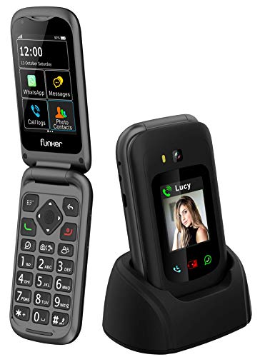 Funker E400I Comfort Pro - Telefono Móvil, Whatssapp 4G para Personas Mayores con Sistema Audio Pro, Amplificador y Compatible con Audífonos, Pantalla Táctil con GPS y Botón SOS, Facil de Usar (Negro)