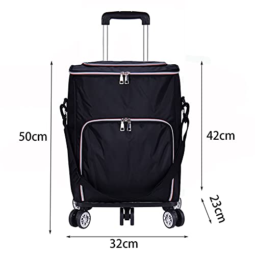 FVIWSJ Carrito Compra Plegable Que Puede Subir escaleras con Plataforma Ruedas extraíble,Mango,Carro para Compra con Compartimento térmico,Negro,XL