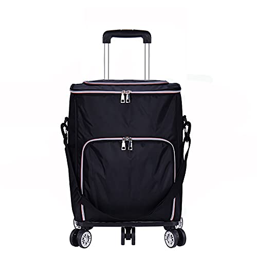 FVIWSJ Carrito Compra Plegable Que Puede Subir escaleras con Plataforma Ruedas extraíble,Mango,Carro para Compra con Compartimento térmico,Negro,XL