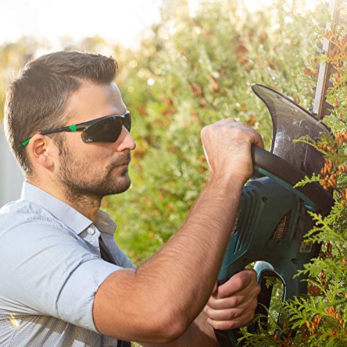 Gafas de sol de seguridad con lentes verdes resistentes a los arañazos y con agarre antideslizante, protección UV 400 de Nocry Ajustable, con moldura negra y verde.