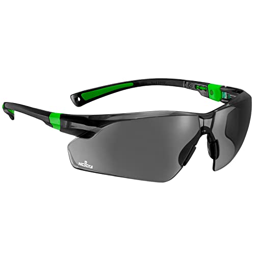 Gafas de sol de seguridad con lentes verdes resistentes a los arañazos y con agarre antideslizante, protección UV 400 de Nocry Ajustable, con moldura negra y verde.