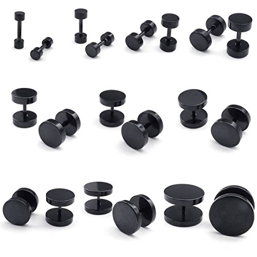 Gaoominy Pendientes de Hombres de joyeria, Pernos de oido de circulo, 6mm 2 Pares, Negro Plata - Cero Inoxidable