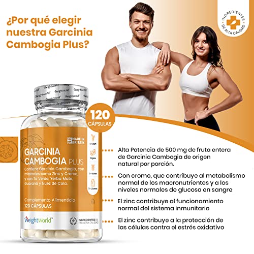 Garcinia Cambogia Plus 120 Cápsulas Con Té Verde Cromo y Guaraná - Fórmula 8 Ingredientes Naturales que Contribuye al Metabolismo Normal de Ácidos Grasos, Carbohidratos y Proteínas, Dieta Keto