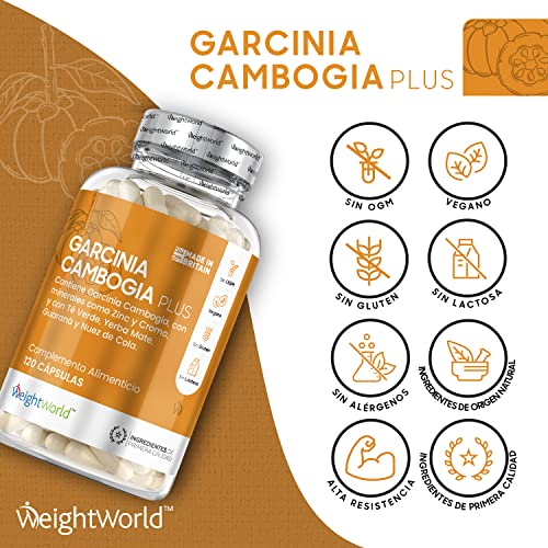 Garcinia Cambogia Plus 120 Cápsulas Con Té Verde Cromo y Guaraná - Fórmula 8 Ingredientes Naturales que Contribuye al Metabolismo Normal de Ácidos Grasos, Carbohidratos y Proteínas, Dieta Keto