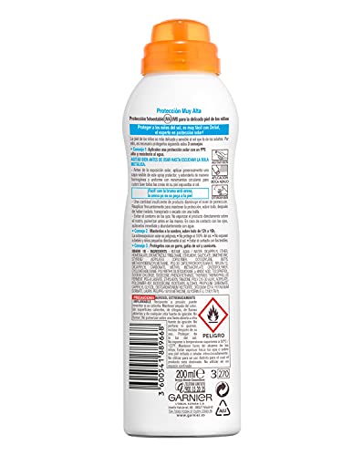 GARNIER DELIAL Niños Sensitive Advanced Spray Protector Solar Anti-Arena para Pieles Claras, Sensibles, Alta Protección IP50+ - 200 ml