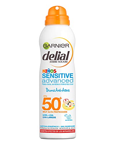 GARNIER DELIAL Niños Sensitive Advanced Spray Protector Solar Anti-Arena para Pieles Claras, Sensibles, Alta Protección IP50+ - 200 ml