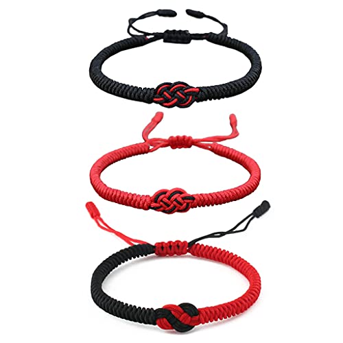 GASSDINER Pulsera de Hilo Negro Rojo de la Suerte de Estilo Nacional para Amantes, Encanto de Nudo concéntrico Trenzado Hecho a Mano para Mujeres y Hombres, Regalo de joyería