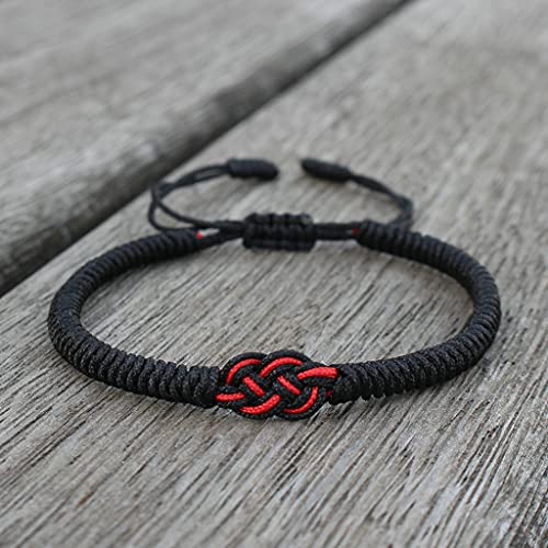 GASSDINER Pulsera de Hilo Negro Rojo de la Suerte de Estilo Nacional para Amantes, Encanto de Nudo concéntrico Trenzado Hecho a Mano para Mujeres y Hombres, Regalo de joyería