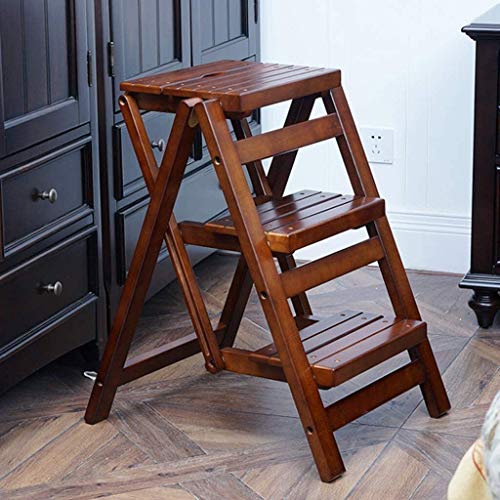 GDFEH Plegable 3 peldaños de la Escalera Taburete de Madera Sillas de heces, Escalera de Inicio Biblioteca Cocina