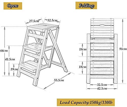 GDFEH Plegable 3 peldaños de la Escalera Taburete de Madera Sillas de heces, Escalera de Inicio Biblioteca Cocina