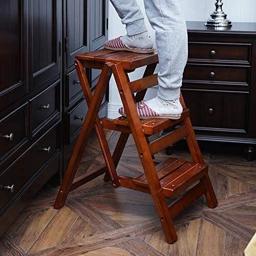 GDFEH Plegable 3 peldaños de la Escalera Taburete de Madera Sillas de heces, Escalera de Inicio Biblioteca Cocina