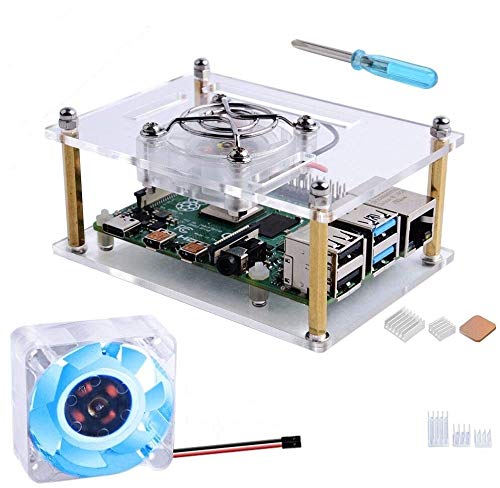 GeeekPi Caja Acrylic para Raspberry Pi 4b / Raspberry Pi 3 b+,Raspberry Pi Estuche con Ventilador de enfriamiento 40X40X10mm Disipador de Calor para Raspberry Pi 3/2 Modelo B/B +