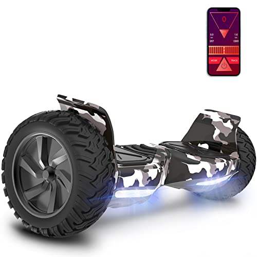 GeekMe Hoverboards Todo Terreno Scooter de Equilibrio con Potente Motor Luces LED,App, Bluetooth para Adultos y Niños 8.5 Pulgadas