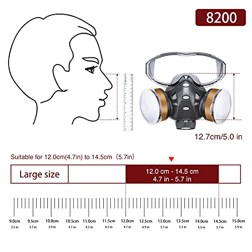 Genérico 8200 Facial Cubierta Antipolvo, Facial Cubierta Protectora con Gafas Fijas, 4 x Filtros de Algodón, Facial Cubierta Reutilizable para Polvo / Partículas / Vapor / Gas para Aerosol / Pintura