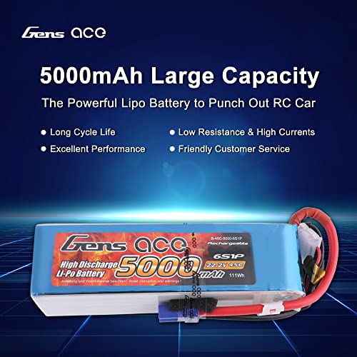 Gens ace 5000mAh 22.2V 45C 6S batería recargable Pila Polímero de litio Juguete Multicolor Para Helicópteros y Aviones más Pequeños como Align GAUI KDS ElyQ Trex-550/600