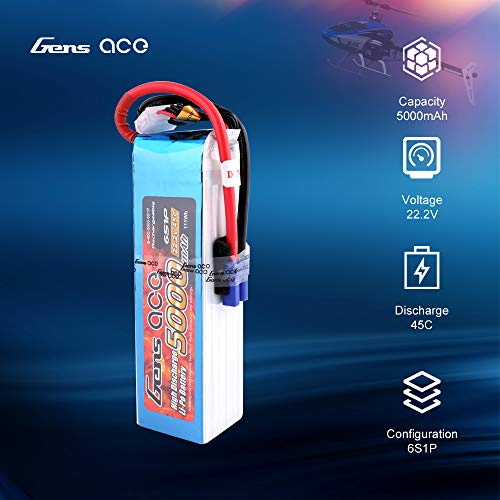 Gens ace 5000mAh 22.2V 45C 6S batería recargable Pila Polímero de litio Juguete Multicolor Para Helicópteros y Aviones más Pequeños como Align GAUI KDS ElyQ Trex-550/600